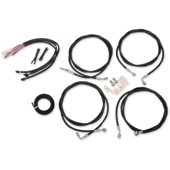 Complete Black Vinyl Braided Handlebar Cable/Brake Line Kit CABLE KIT CB12-14"FL17-19