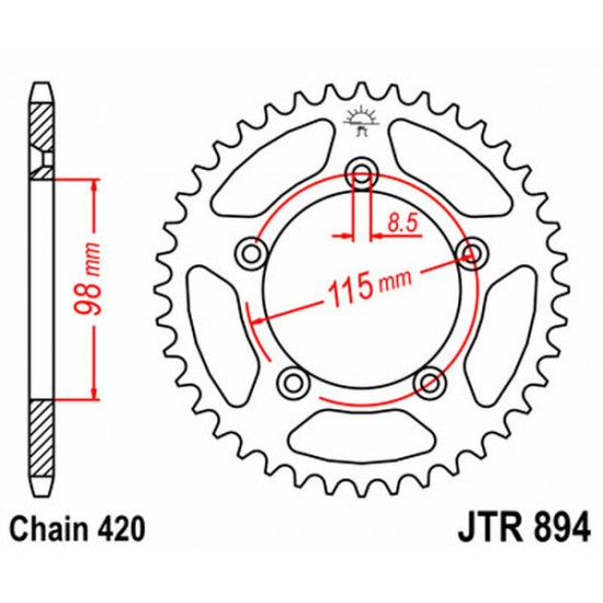 Induktionsgehärtetes, schwarz verzinktes Kettenrad SPROCKET REAR 48T 420 BLK