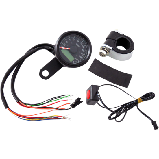 1-7/8" Programmable Metric Speedometer with Indicator Lights SPEEDO W/4LTS KPH BLK/BLK