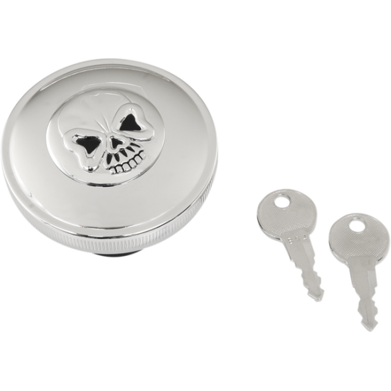 Screw-In Locking Skull Gas Cap CAP VNT W/LOCK SKL CHR