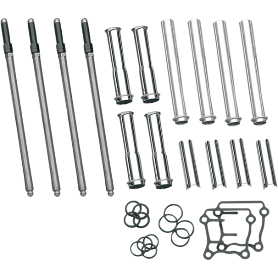 Set mit verstellbaren Stößelstangen und verchromten Abdeckungen PUSHRODS W/TUBES TC