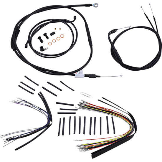 Kompletter schwarzer Vinyl Bowdenzug-/Leitungssatz für Ape Hanger Lenker CONTROL KIT 07-10 FXST14"