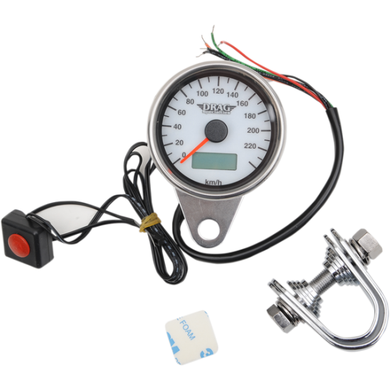 Programmable Mini Electronic Speedometer with Odometer/Tripmeter SPEEDO 2.37"PRO WHT KM/H