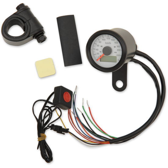 1-7/8" Programmable Metric Speedometer with Indicator Lights SPEEDO W/4LTS KPH BLK/WHT
