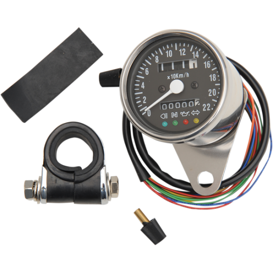 2.4" Mini Mechanical Speedometer with LED Indicators SPEEDO 4-LED BLK KM/H 2:1RATIO